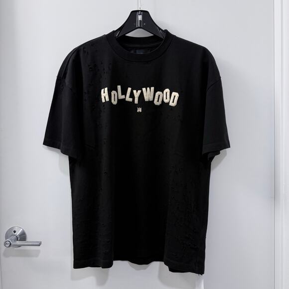 $690 Amiri Hollywood Shotgun Oversize Black Cotton T-Shirt - Picture 1 of 8